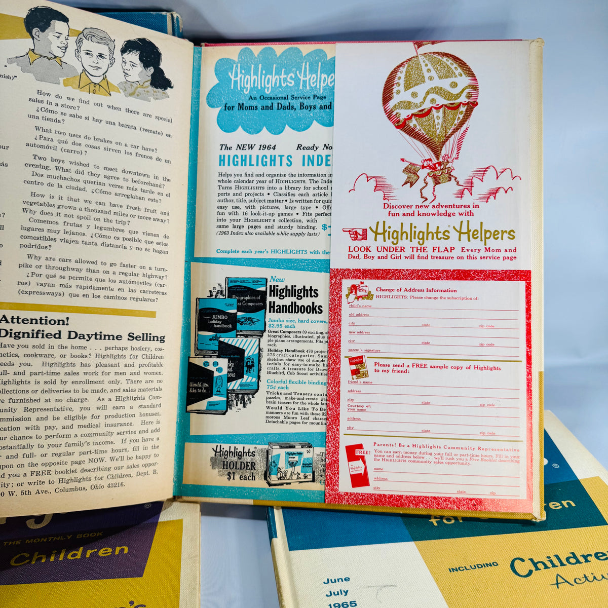 Mid-Century Highlights for Children 1965 Lot of 4 — Jan Feb Apr June-July (Vol 20) — Pictorial Boards, Children’s Activities & Educational Stories