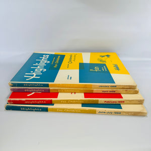 Mid-Century Highlights for Children 1965 Lot of 4 — Jan Feb Apr June-July (Vol 20) — Pictorial Boards, Children’s Activities & Educational Stories