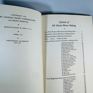 1937 All About Home Baking — General Foods Test Kitchen Cookbook (144 pp) — Third Ed 3rd Printing | Baking Lessons, Menus, Vintage Cookery & Baking