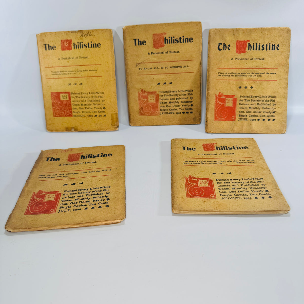 Antique Roycroft Little Magazine Bundle — The Philistine A Periodical of Protest (1899–1902) — Elbert Hubbard | 5 Issue Lot, Literary Satire &amp; Social Commentary
