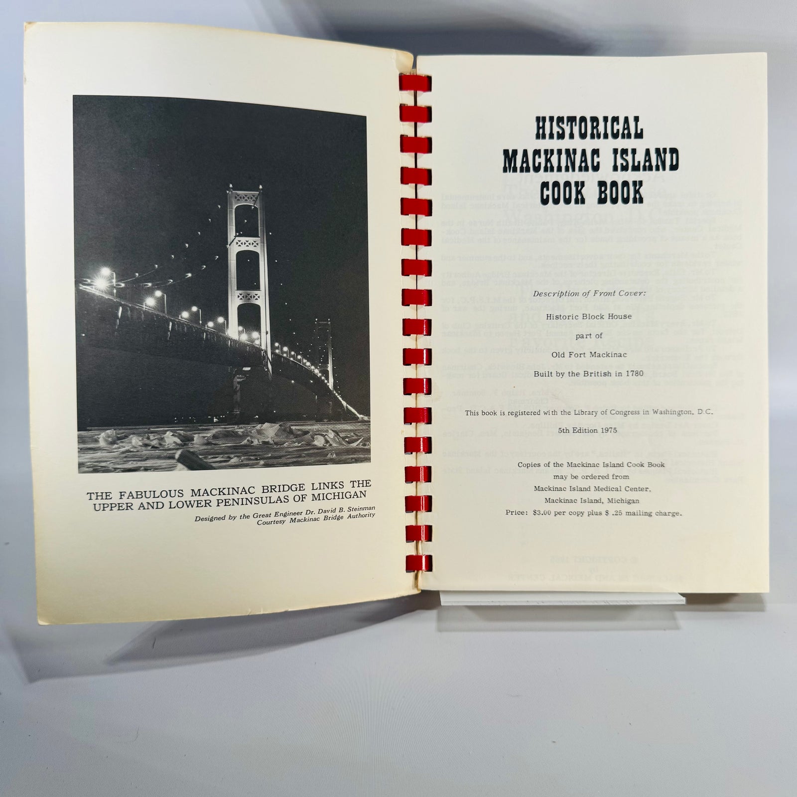 Vintage Michigan Community Cookbook — Historical Mackinac Island Cook Book (5th Edition 1975) — Mackinac Island Medical Center | Red Comb Binding, Regional Cooking, Community Cookbooks