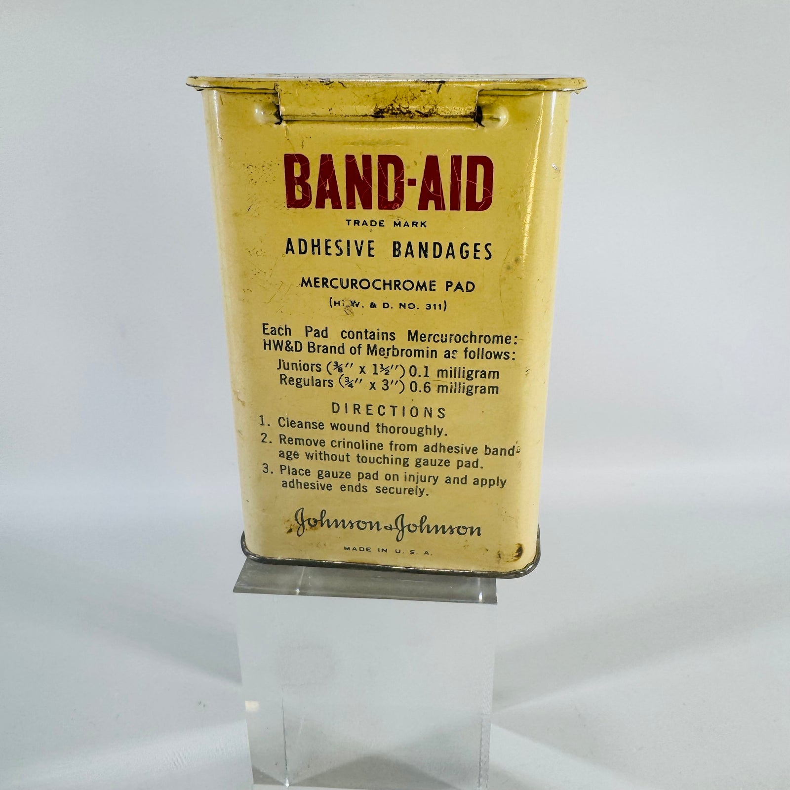 Vintage Band Aid Mercurochrome Tin Johnson & Johnson 36 Assorted Adhesive Bandages Metal Box