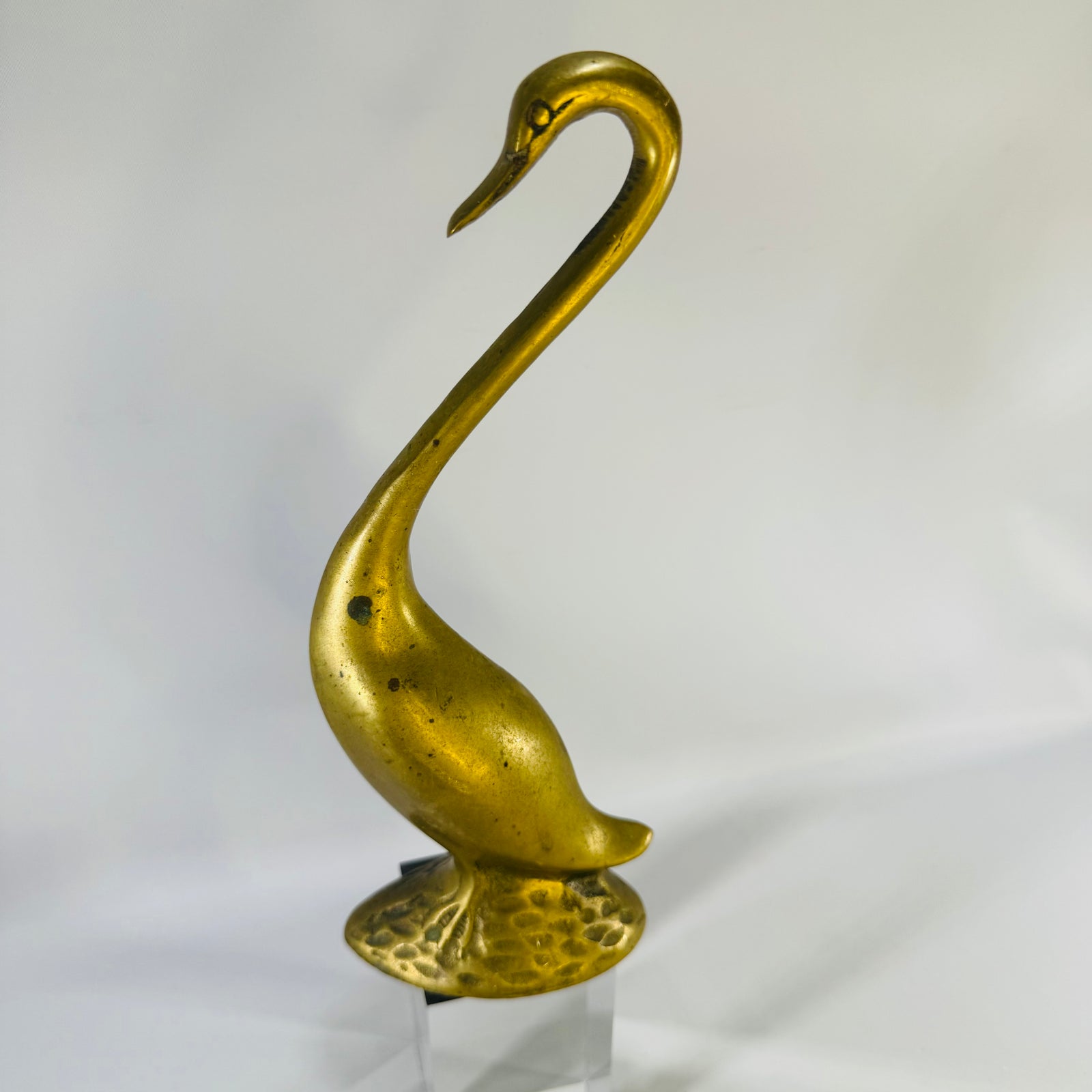 Vintage Brass Swan Figurine 8 Inch  Cast Bird Statue Hollywood Regency Decor