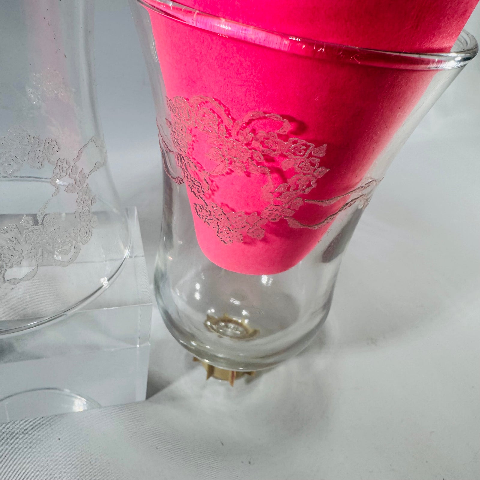 Homco Hearts and Ribbons Votive Holders Set of 2 Vintage Home Interiors Etched Glass Peg Cups