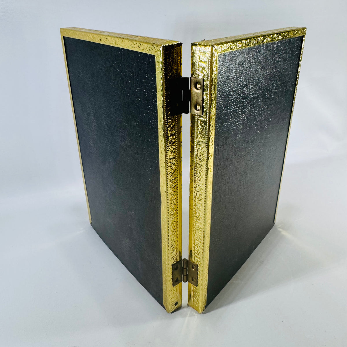Vintage Gold Tone Double Picture Frame Hinged 5x7 Bifold Ornate Metal Tabletop Frame