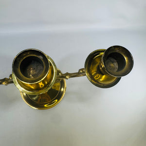 Vintage Brass Tone Three Arm Candelabra 9 Inch Ornate Scroll Taper Candle Holder