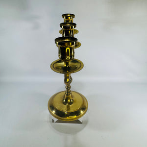 Vintage Brass Tone Three Arm Candelabra 9 Inch Ornate Scroll Taper Candle Holder
