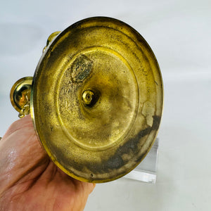 Vintage Brass Tone Three Arm Candelabra 9 Inch Ornate Scroll Taper Candle Holder