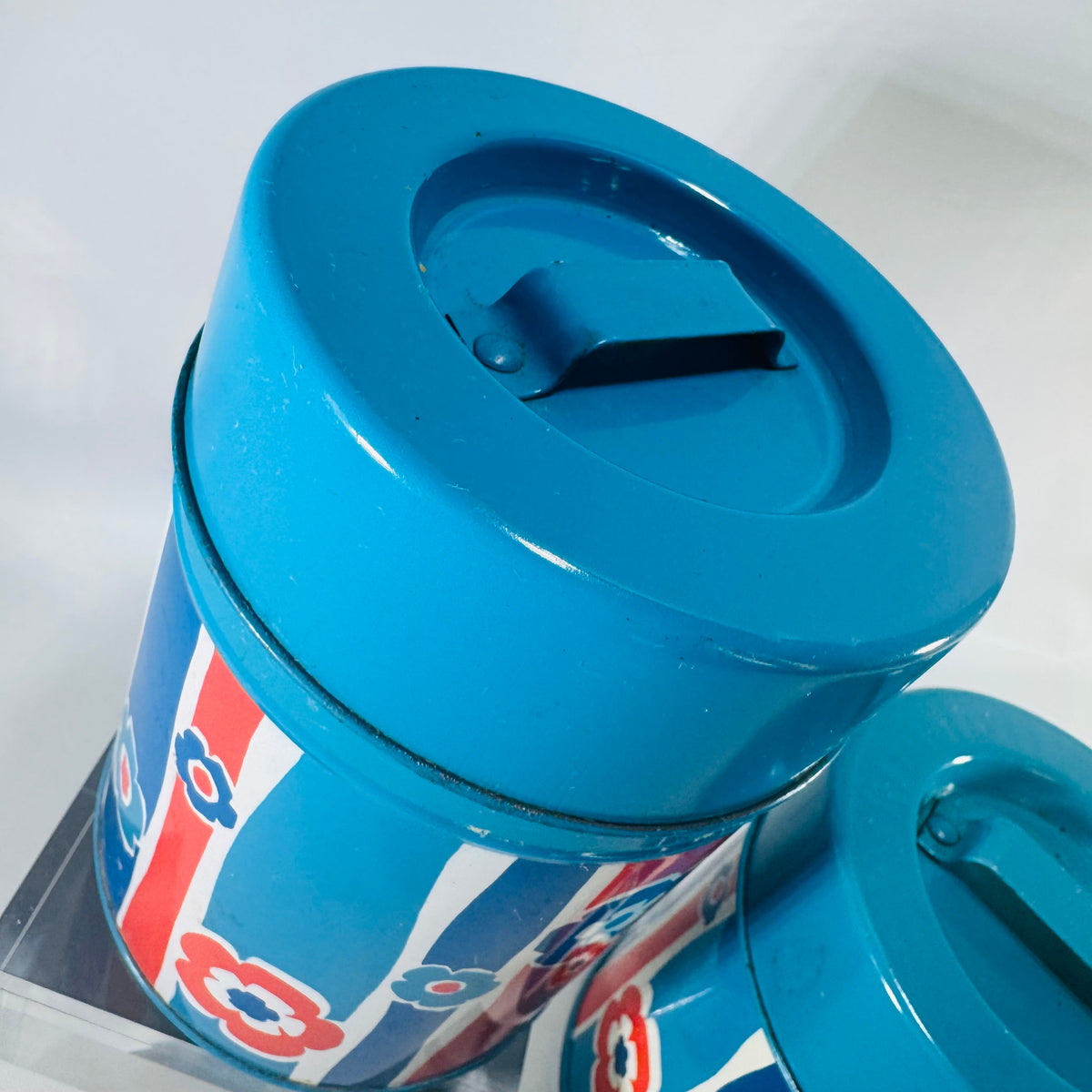 Vintage Nevco Flower Power Nesting Canisters Set of 2 British Hong Kong Metal Tins