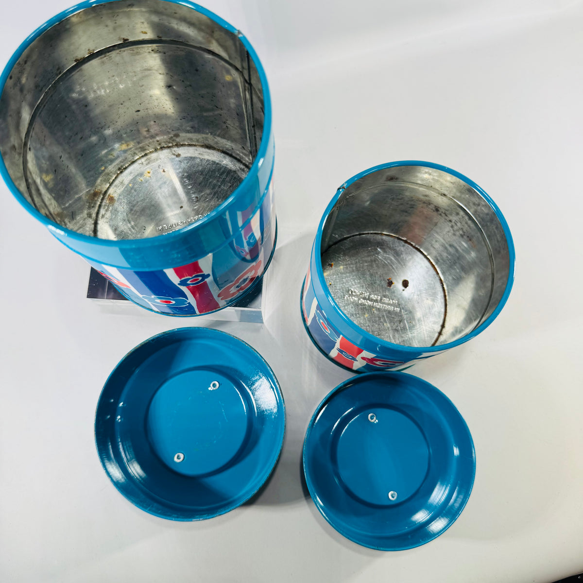Vintage Nevco Flower Power Nesting Canisters Set of 2 British Hong Kong Metal Tins