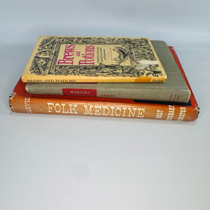 Vintage Remedies & Folk Medicine Book Bundle (3) — Jarvis Folk Medicine (1958) + Rickards Brews and Potions (Hugh Evelyn, London) + Cullen/Gross Manual of Medical Emergencies (1950 reprint) | Occult Folklore + Medical History