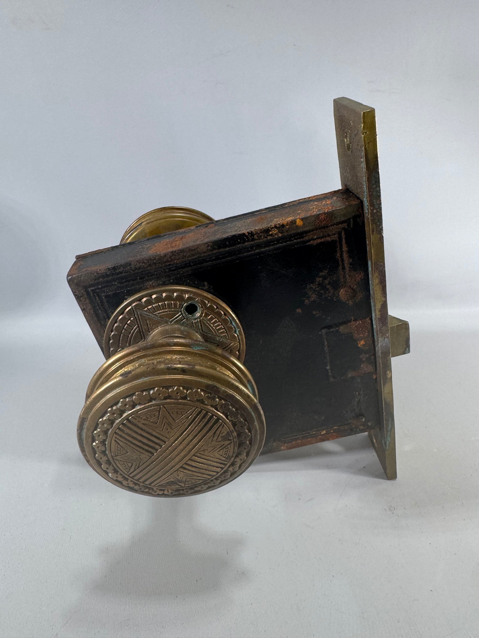 Antique Norwalk Mortise Lock Set with Ornate Brass Door Knobs Victorian Door Hardware