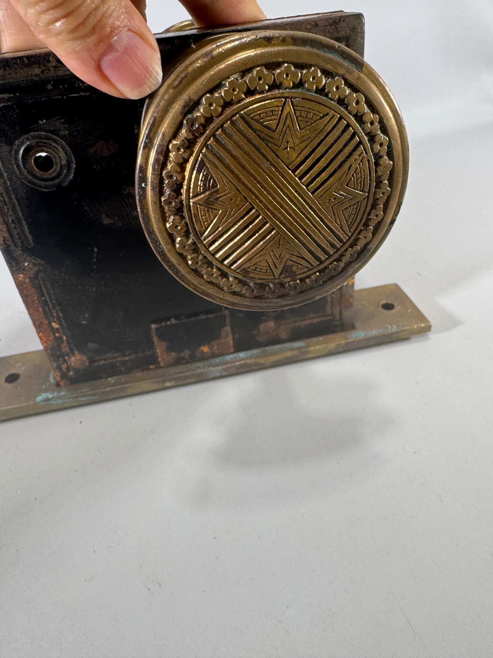 Antique Norwalk Mortise Lock Set with Ornate Brass Door Knobs Victorian Door Hardware