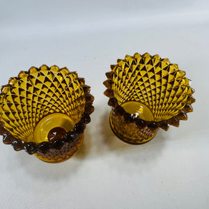 Homco Amber Diamond Point Peg Votive Holders Set of 2 Vintage Home Interiors Glass Candle Cups
