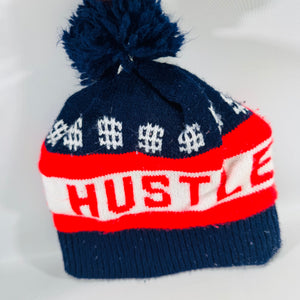 Y2K Hustle Pom Pom Beanie Red White Blue Dollar Sign Streetwear Knit Hat