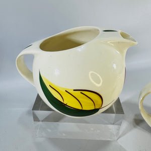 Blue Ridge Fantasia Creamer Sugar Bowl Set, Vintage Skyline Shape Hand Painted Southern Potteries