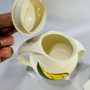 Blue Ridge Fantasia Creamer Sugar Bowl Set, Vintage Skyline Shape Hand Painted Southern Potteries