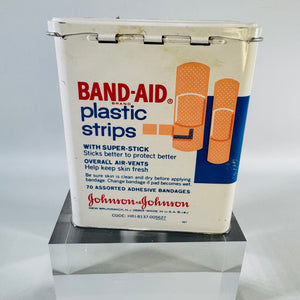 Vintage Band-Aid Metal Tin, 1970s Johnson & Johnson Plastic Strips 70 Bandage Value Pack, Empty Medical Advertising Box