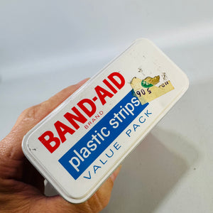 Vintage Band-Aid Metal Tin, 1970s Johnson & Johnson Plastic Strips 70 Bandage Value Pack, Empty Medical Advertising Box