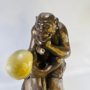 1962 Austin Productions Darwin Monkey Statue, Ape With Skull Thinker Chalkware Sculpture, 10 Inch