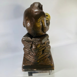 1962 Austin Productions Darwin Monkey Statue, Ape With Skull Thinker Chalkware Sculpture, 10 Inch