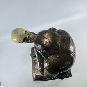 1962 Austin Productions Darwin Monkey Statue, Ape With Skull Thinker Chalkware Sculpture, 10 Inch