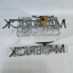 Vintage Ford Maverick Fender Emblem Pair, 1970–74 Chrome Longhorn Nameplates, D0DB-16098-B