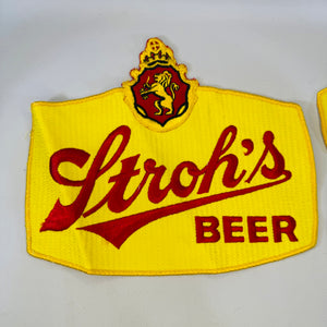 Vintage Stroh’s Beer Patch Bundle, 3 Embroidered Employee Uniform Patches, Large Jacket Back Patch and Crest Badges