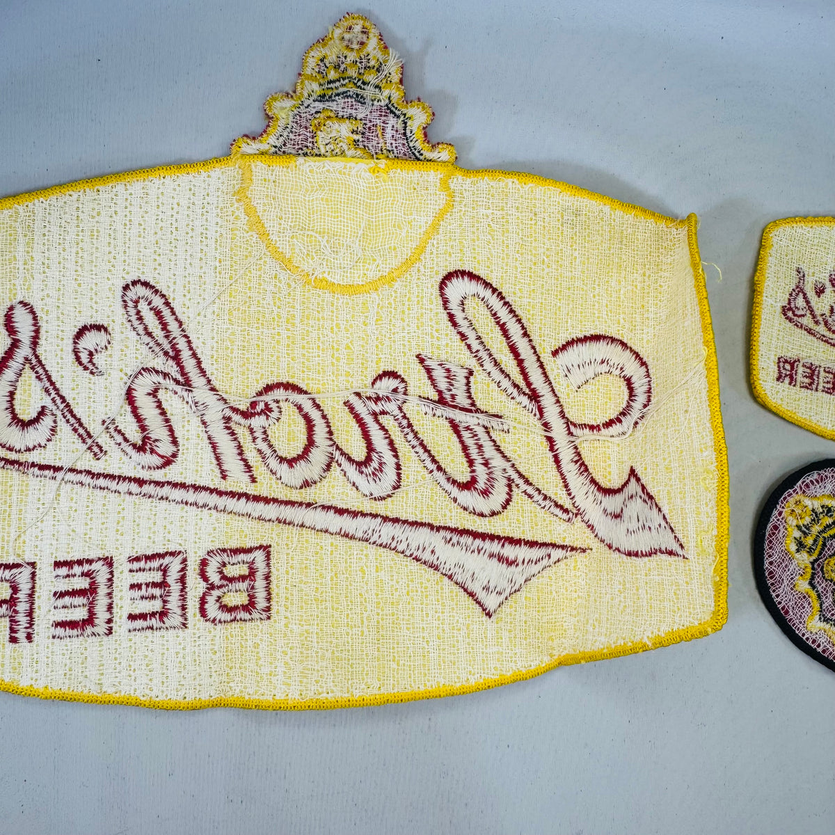 Vintage Stroh’s Beer Patch Bundle, 3 Embroidered Employee Uniform Patches, Large Jacket Back Patch and Crest Badges