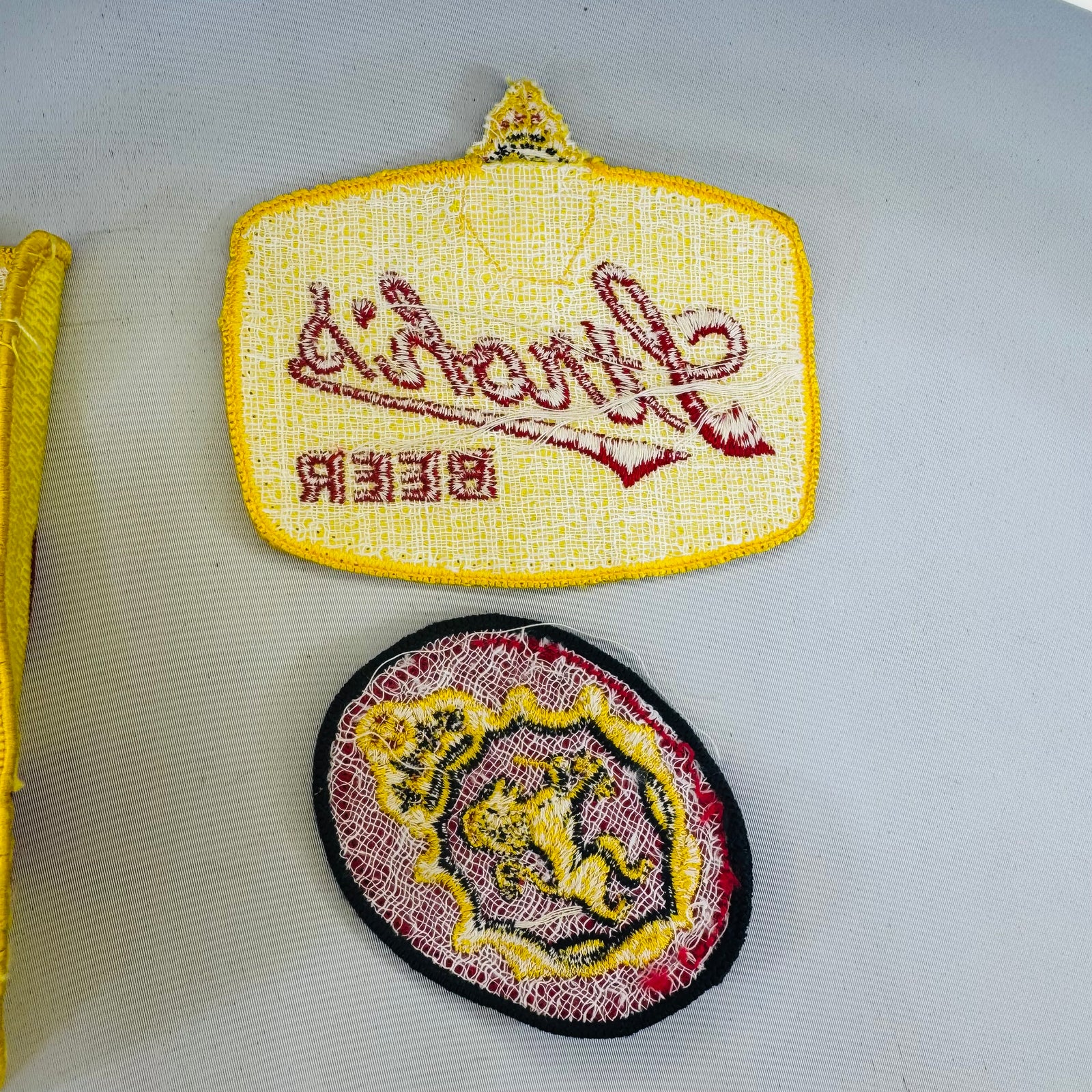 Vintage Stroh’s Beer Patch Bundle, 3 Embroidered Employee Uniform Patches, Large Jacket Back Patch and Crest Badges