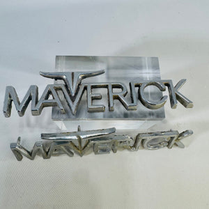 Vintage Ford Maverick Fender Emblem Pair, 1970–74 Chrome Longhorn Badges, Original Used Parts