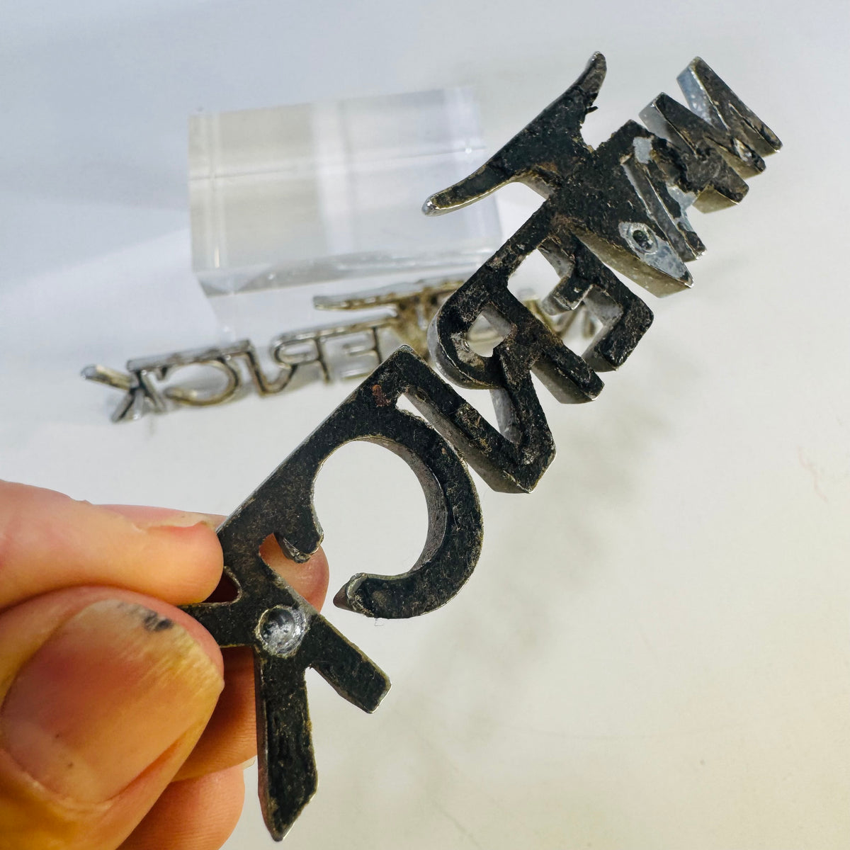 Vintage Ford Maverick Fender Emblem Pair, 1970–74 Chrome Longhorn Badges, Original Used Parts