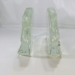 Blenko Glass Sailing Ship Bookends Clear Glass 1970s  Blenko Glass Company Mid-Century Design