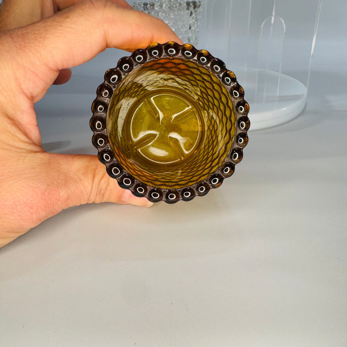 Bundle of 3 Vintage Hobnail Glass Votive Holders – Amber & Clear (2.5” x 2”)