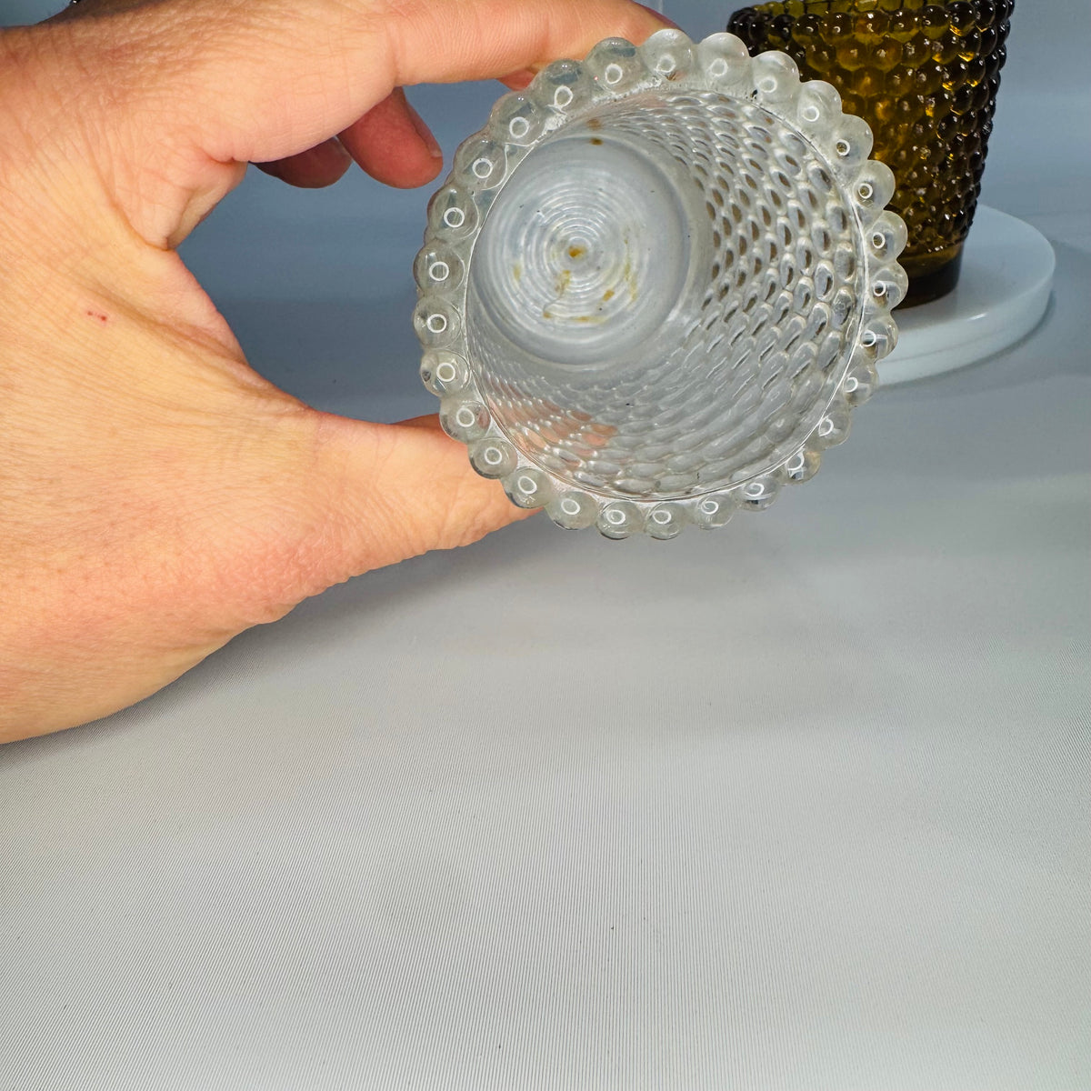 Bundle of 3 Vintage Hobnail Glass Votive Holders – Amber & Clear (2.5” x 2”)