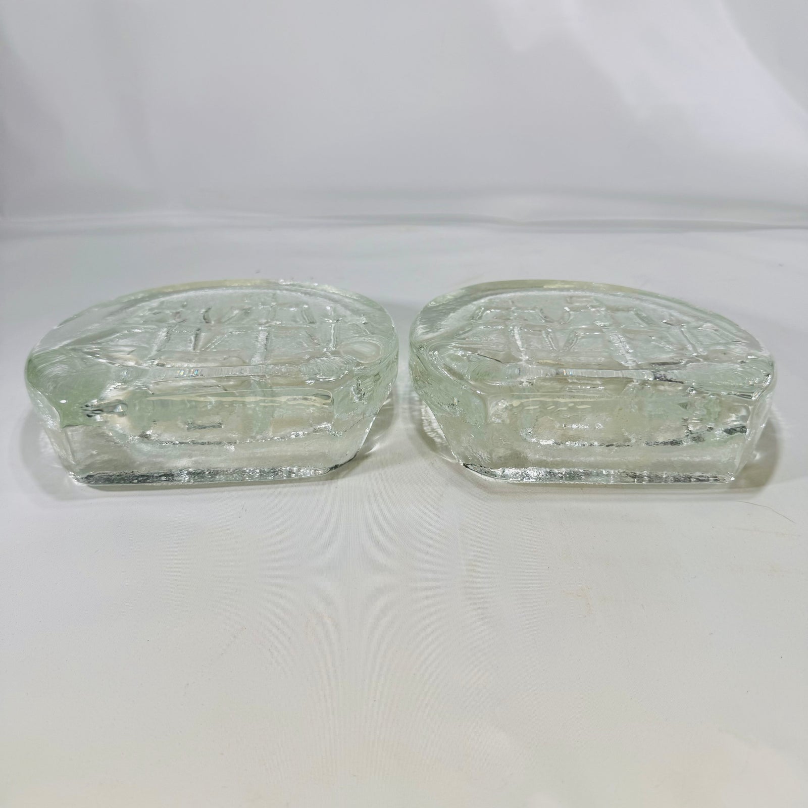 Blenko Glass Sailing Ship Bookends Clear Glass 1970s  Blenko Glass Company Mid-Century Design