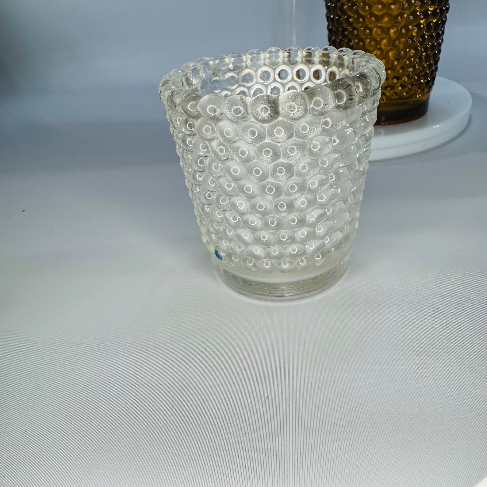 Bundle of 3 Vintage Hobnail Glass Votive Holders – Amber & Clear (2.5” x 2”)