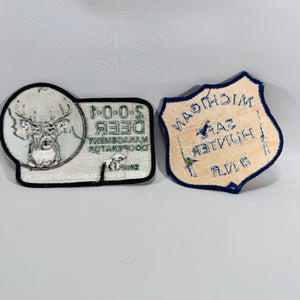 Michigan DNR Patch Set (2) – 2001 Deer Management Cooperator + Michigan Safe Hunter DNR