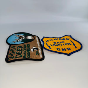 Michigan DNR Patch Set (2) – 2001 Deer Management Cooperator + Michigan Safe Hunter DNR