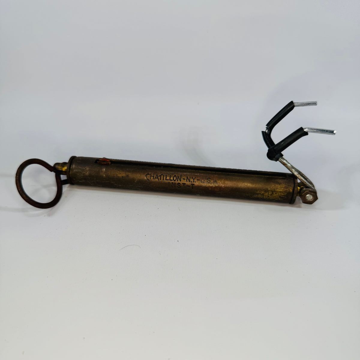 Vintage Chatillon Brass Hanging Spring Scale (INST-T) – 9" Tubular Spring Balance, Made in New York USA