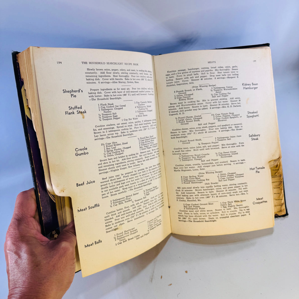 1944 Household Searchlight Recipe Book 17th Edition Thumb Indexed Vintage Hardcover Cookbook