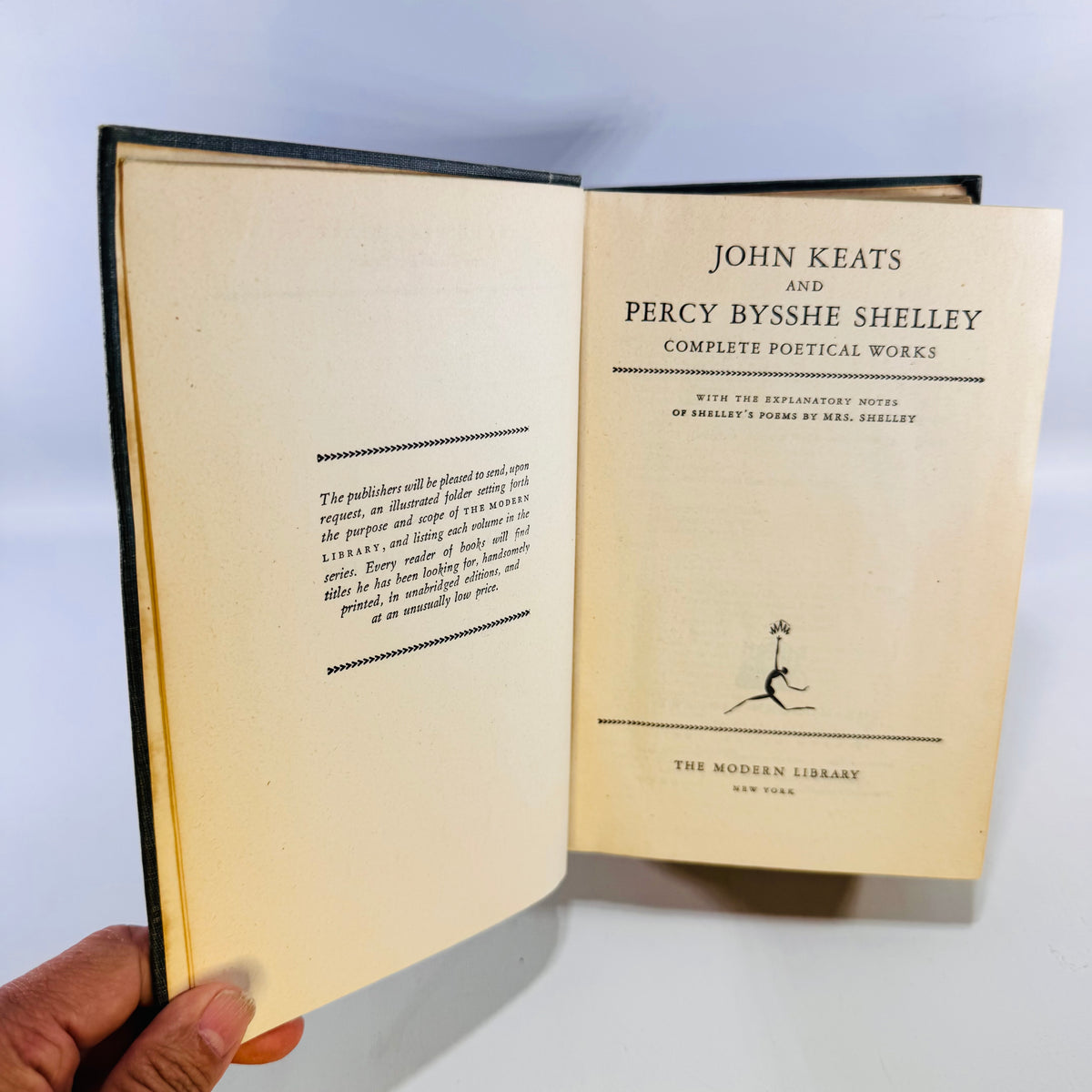 Vintage Modern Library Keats Shelley Complete Poetical Works Hardcover Poetry Book 914 Pages