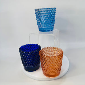 Vintage Hobnail Glass Votive Holder Set of 3 (Blue, Amber & Aqua)