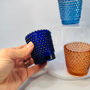 Vintage Hobnail Glass Votive Holder Set of 3 (Blue, Amber & Aqua)