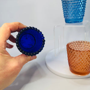 Vintage Hobnail Glass Votive Holder Set of 3 (Blue, Amber & Aqua)