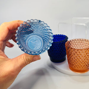 Vintage Hobnail Glass Votive Holder Set of 3 (Blue, Amber & Aqua)