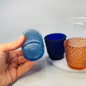 Vintage Hobnail Glass Votive Holder Set of 3 (Blue, Amber & Aqua)