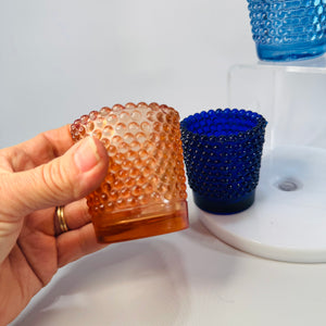 Vintage Hobnail Glass Votive Holder Set of 3 (Blue, Amber & Aqua)