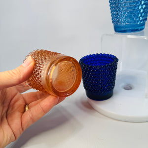Vintage Hobnail Glass Votive Holder Set of 3 (Blue, Amber & Aqua)