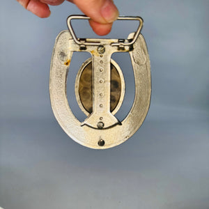 1970s Horseshoe Belt Buckle with Spotted Stone Inlay (4” x 3”)
